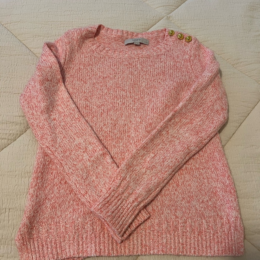 LOFT Pink Sweater with Gold Buttons